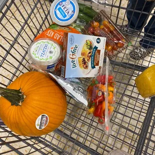a shopping cart full of food