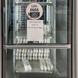 a display case of eggs in a store