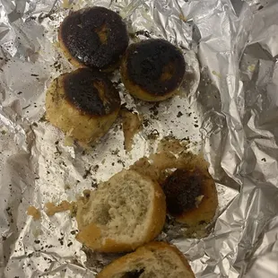 Garlic knots burnt to hell