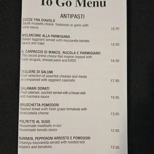 To Go Menu Front Page