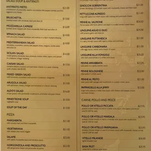 Dinner menu