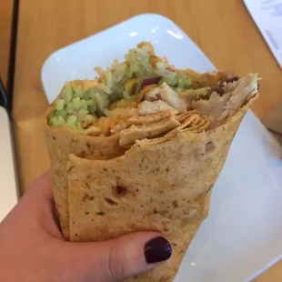 Gila burrito with roasted chicken, rice, scallions, black bean pico and southwest sauce... this is my favorite thing I've had at Aldo's!