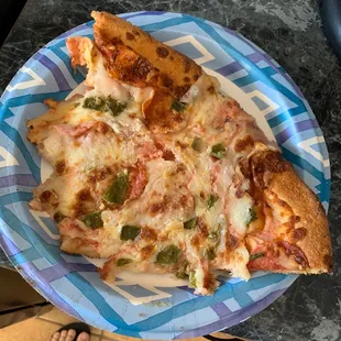The half with cheese   Pepperoni and green chile