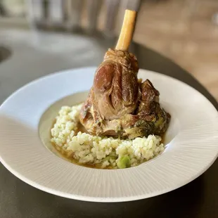 Braised lamb shank over risotto with red wine reduction. Available only during Friday lunch. A steal at $19!