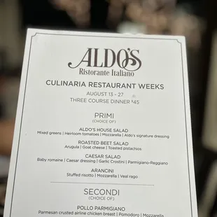 Restaurant week menu