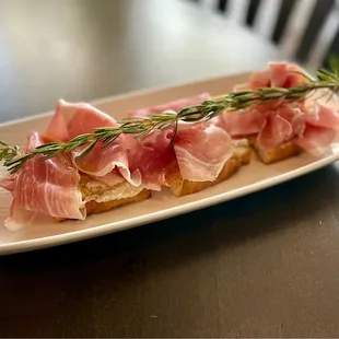 Prosciutto, fig, ricotta, and rosemary honey bruschetta