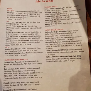 Beer menu
