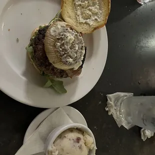 Ultimate Bleu Burger and red skin mashed potatoes!