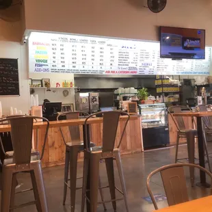 The counter to order for dine in or carry out, with handy menu above.