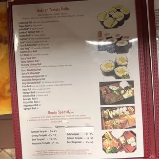 menu, sushi and sashimi