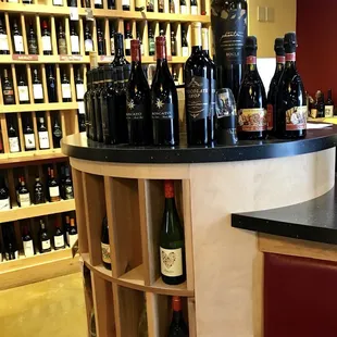 a display of wine bottles
