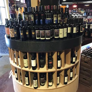 a display of wine bottles