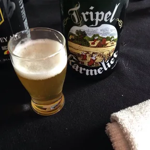 a bottle and a glass