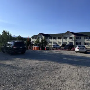 Parking lot - entrance is beyond the orange cones