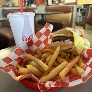 Cheeseburger combo. They serve Coke products