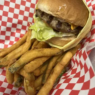 Cheeseburger and fried zucchini combo