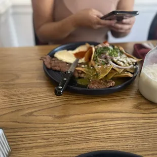 Chilaquiles divorciados with eggs and steak