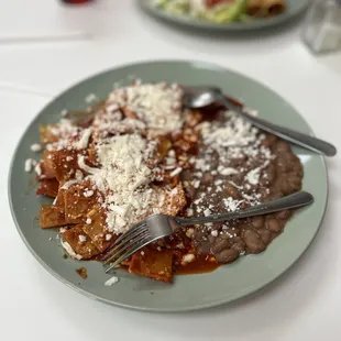 Chilaquiles with red sauce