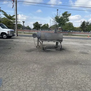 a bench in a parking lot