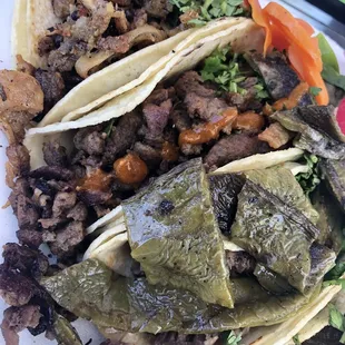 Tripa, Asada, and Lengua Tacos