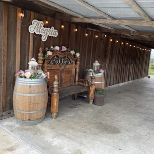 Our Alegria photo spot bench. Under cover for Valentine's Day