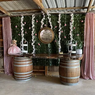 Dessert table backdrop my Alegria for quinceanera