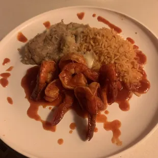 Shrimp a la diabla plated at home