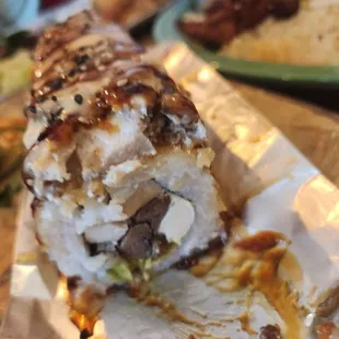 3-meat sushi roll (interior).