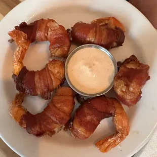 Bacon-wrapped shrimpies with a delicious chipotle dipping sauce! WOW!
