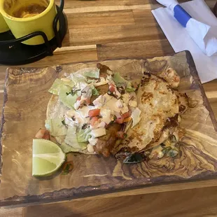 Fish taco and grilled shrimp taco.