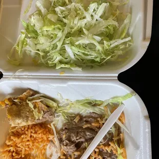 two take out containers of food