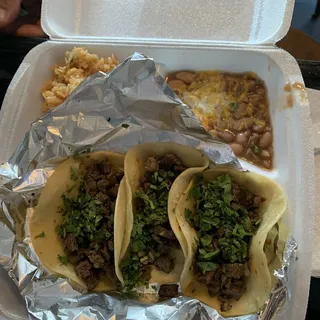 1 Beef, 1 Asada, and 1 Carnitas Taco Combo Plate
