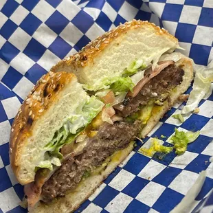 a half eaten hamburger