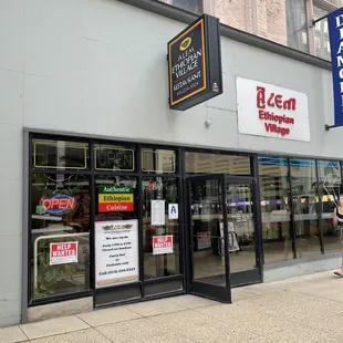 the entrance to the restaurant