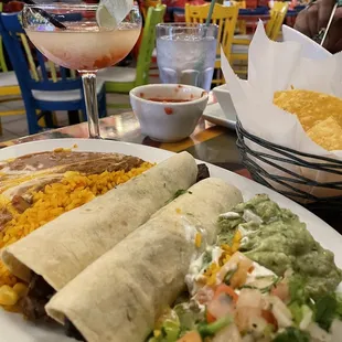 Steak tacos, Chips and Salsa, Frozen Margarita