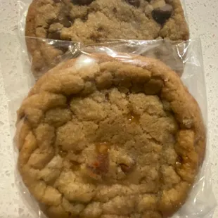 two cookies wrapped in plastic