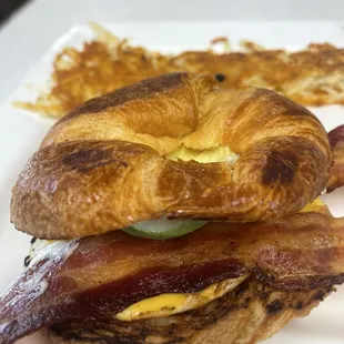 Croissant breakfast Sammy with avocado.