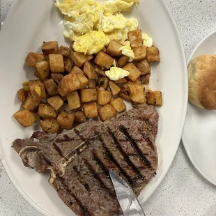 House Steak, eggs and potatoes