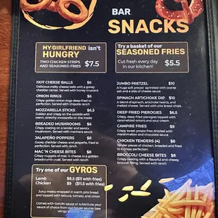 Bar snacks menu page