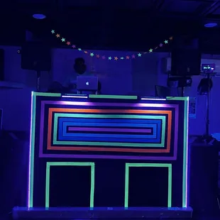 a neon reception table