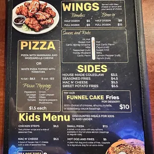 Back page of menu