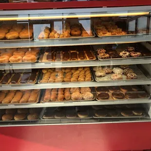 a display case full of donuts