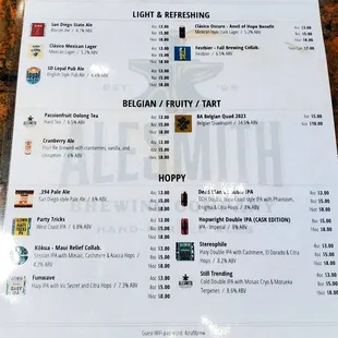 Draft Beer Menu