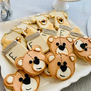 a plate of decorated cookies with teddy bears