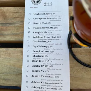 Beer menu