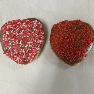Valentine's Day heart shaped sprinkle donuts