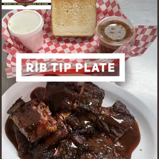 ribs with barbecue sauce and bread