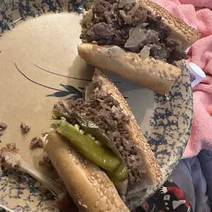 Half eaten cheesesteaks