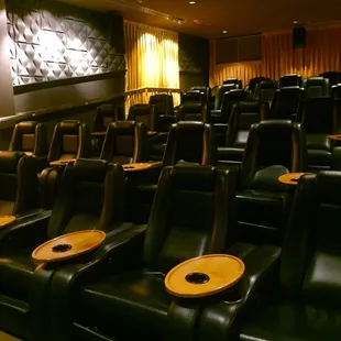 rows of black leather chairs