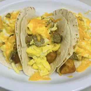 three tacos on a plate